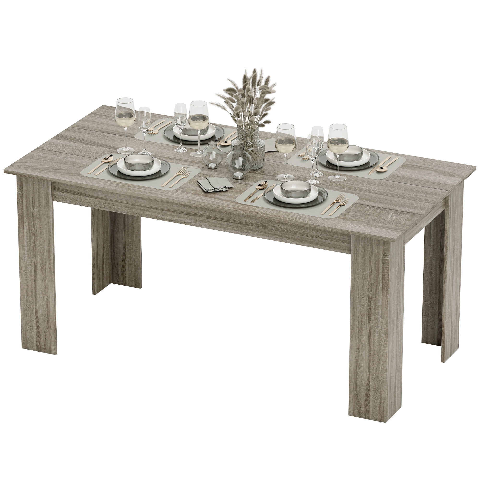 CoSoTower 63" Kitchen Table for 4-6 People, Dining Table with Wood Effect for Dining Room, Grey