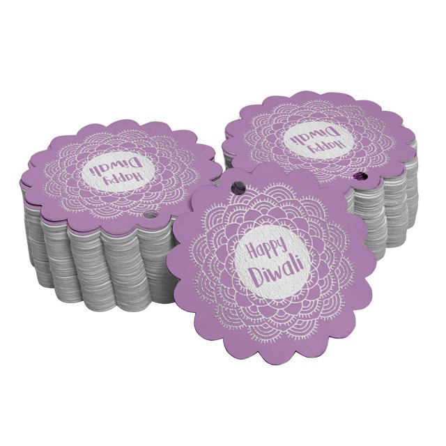 Inkdotpot Silver Foil Paper Hang Tags Happy Diwali Favor Tags 100 Pieces