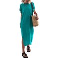 thumbnail image 1 of Kmbangi Robes Longues Noires pour Femmes pour l'Été 2023, Manches Chauve-Souris Courtes Col Rond Fendu Robe de Plage Décontractée, 1 of 8