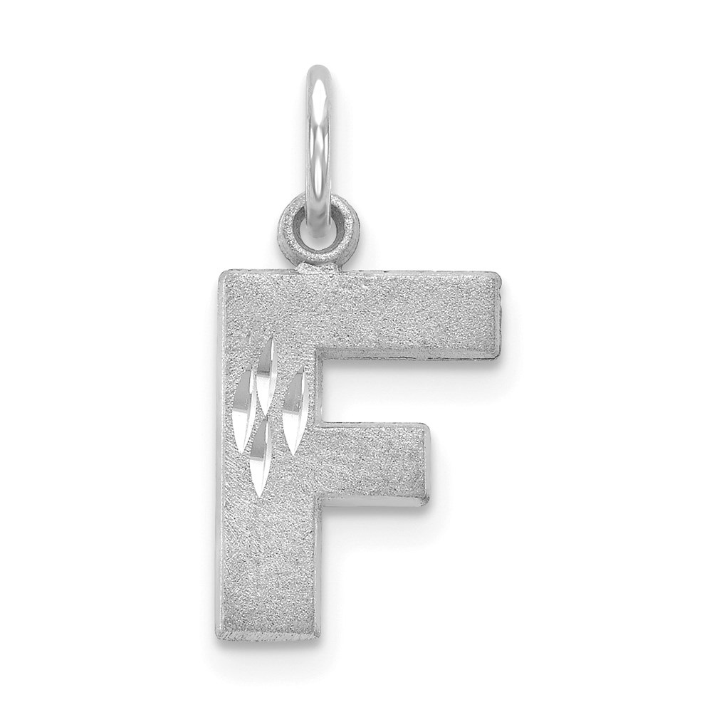 Diamond2Deal 14K White Gold Satin Diamond-Cut F Initial Charm for Women