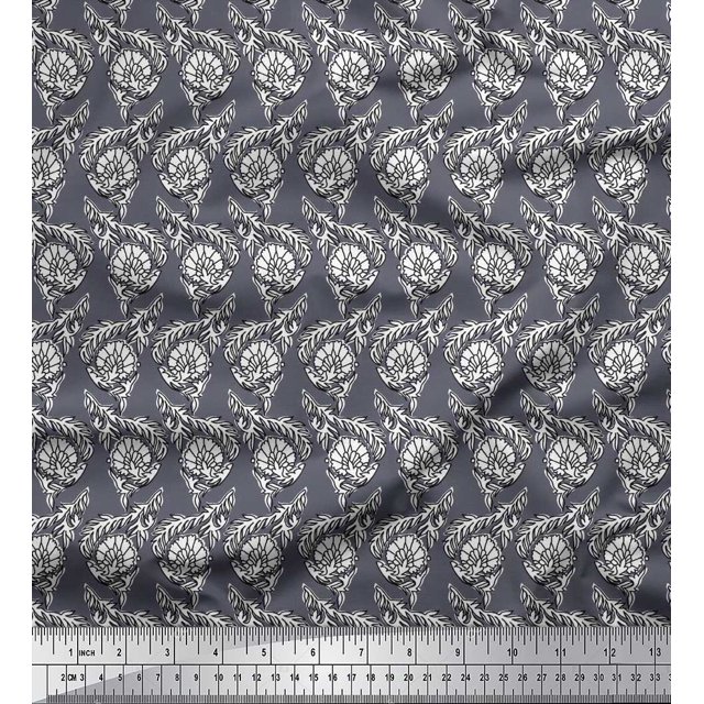 Soimoi Poly Georgette Fabric Leaves & Floral Block Print Fabric by The Yard 42 Inch Wide