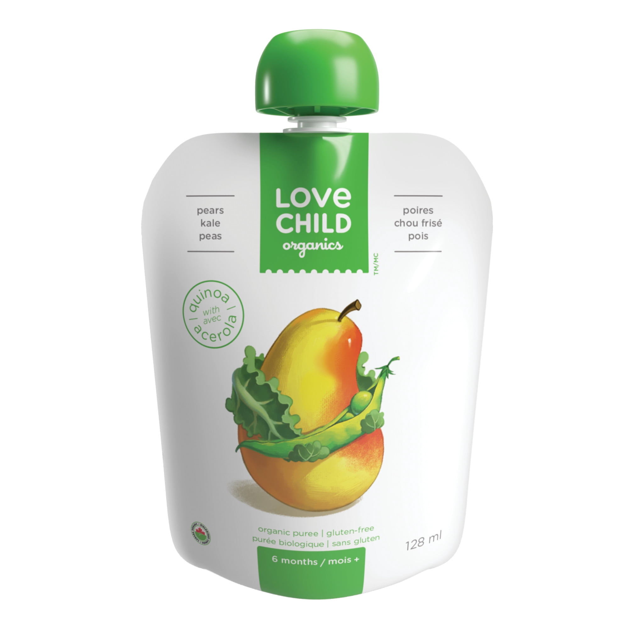 Purée poires, chou frisé + pois Superblends Love Child Organics, 128 ml, sachet