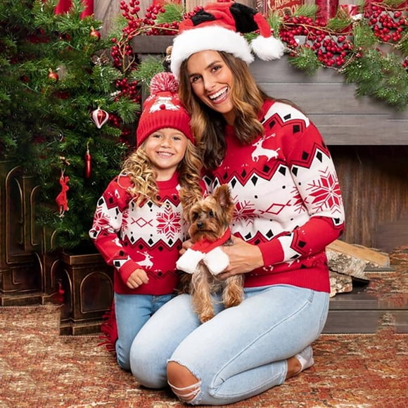 EGNMCR Round-Neck Sweater for Women, Sweater for Women Women's Parent-Child WearRound Neck Loose Temperament Long Sleeve Christmas Knitted Sweater Top(Kids） Women Sweater