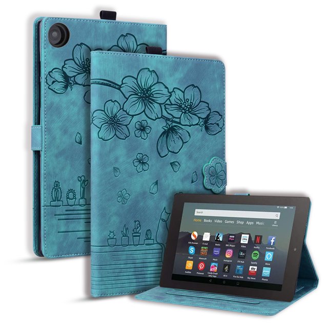 TECH CIRCLE Folio Case for Amazon Fire HD 8 Tablet (8th/7th/6th Generation, 2018/2017/2016 Release), Embossed Pattern Slim Premium PU Leather Stand Protective Smart Cover with Auto Wake/Sleep, Green