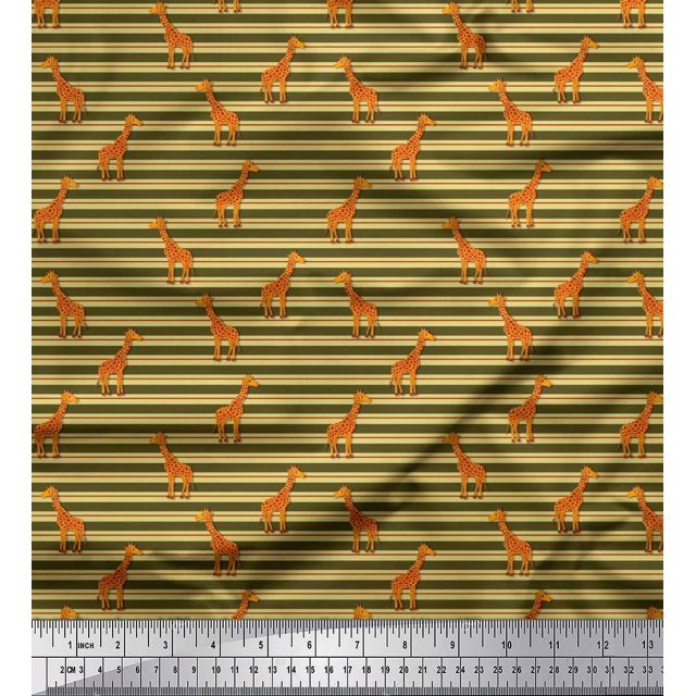 Soimoi Poly Georgette Fabric Stripe & Giraffe Animal Print Fabric by Yard 42 Inch Wide