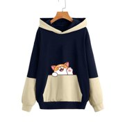 Ladies Quarter Zip Sweatshirt Oversized Workout Sweatshirt Women Top M Women Hoodie Full Zip Thin Knit Sweater for Cute Cat Printed Hoodies Fall Sweaters For Teens Blue M