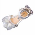 thumbnail image 1 of FhsagQ Shoes Girls Slippers Size 6 Toddler Fashion Spring and Summer Girls Sandals Dress Dance Performance Princess Shoes Light Sequin Mesh Bow Rhinestone Ribbon Silver 34, 1 of 1