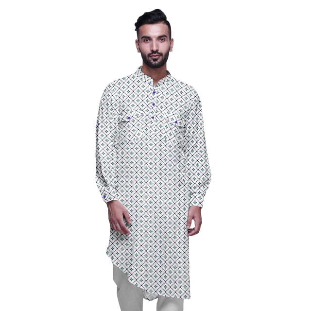 Atasi Kurta Traditionnel en Rayonne Imprimée à Col Mandarin pour Hommes Chemise Décontractée