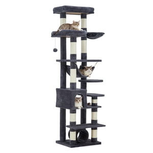 74" Tall Cat Tree Tower for Large Cats – Multi-Level Cat Condo with 11 Sisal Scratching Posts, Soft Hammock, Perches, Tunnel, Feeding Station, Cozy Bed – Heavy Duty Indoor Cat Activity Center