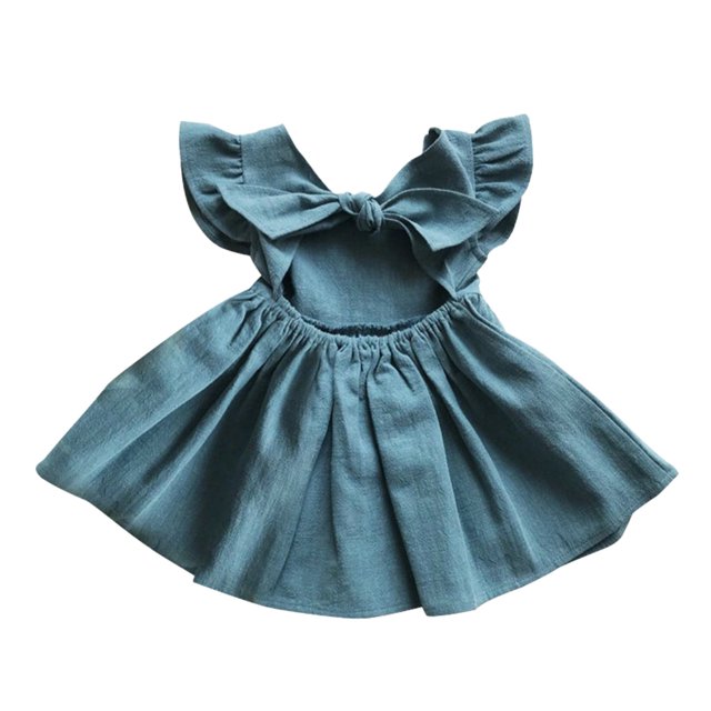 FAIWAD Robe pour Tout-Petit Fille Bébé Coton Lin à Volants Sans Manches Robes Enfants Dos Nœud Robe d'Été