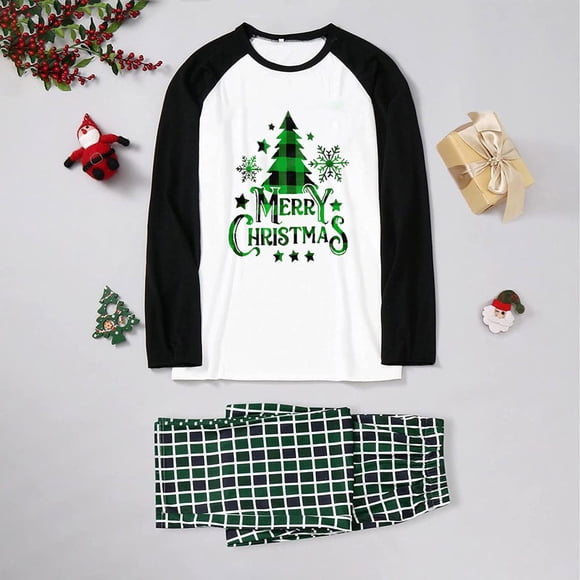 Christmas Deals Christmas Men Dad Printed Blouse -Neck Tops+Pants Family Matching Pajamas Set