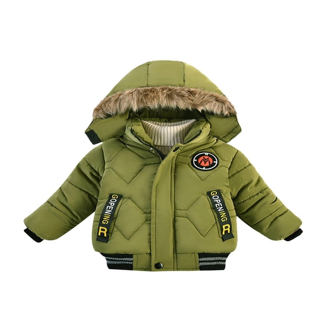Boy Hooded Puffer Jacket Thick Long Sleeve Winter Warm Coat
