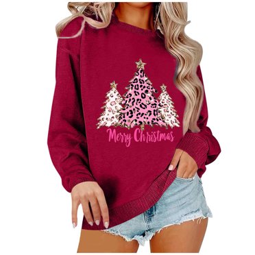 COM1950s Blouses for Women, Christmas Sweatshirts for Women, Christmas Women's Fashion Long Sleeve Round Neck T-Shirt Printing Loose Blouse Hoodless Sweatshirts, T-Shirts for Women