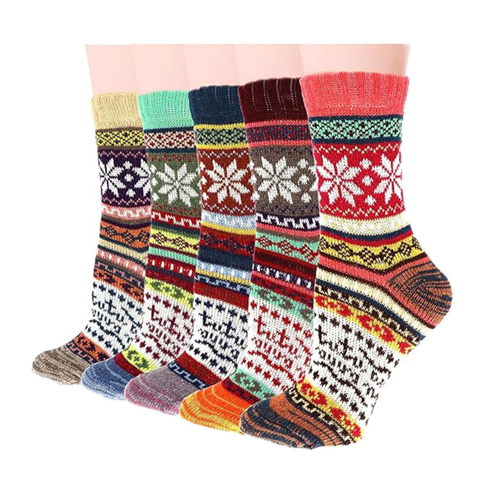 RXIRUCGD 5Pairs Women's Printing Thick Warm Wool Socks Ethnic Style Sports Mid-tube Socks Socks( Multicolor )