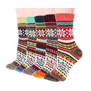 RXIRUCGD 5Pairs Women's Printing Thick Warm Wool Socks Ethnic Style Sports Mid-tube Socks Socks( Multicolor )