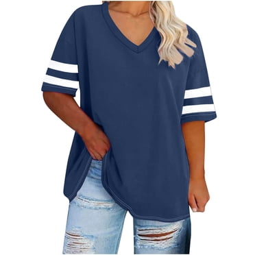 Meichang Plus Size Tops for Women Trendy Gradient V Neck Short Sleeve T-Shirts Dressy Casual Loose Fit Summer Tunic Top