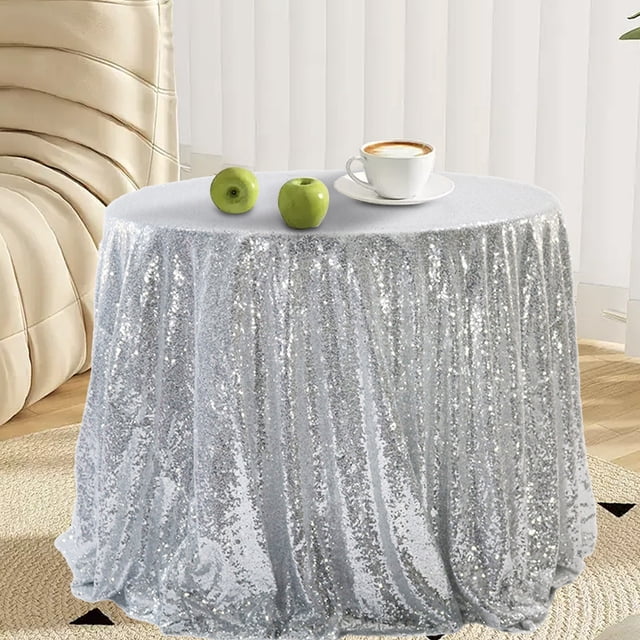 Fridja Nappe Ronde à Paillettes de 48 Pouces, Nappe Formelle Unie Réutilisable et Infroissable à Paillettes pour Décorations de Douche Nuptiale, Anniversaire, Mariage, Dessert, Banquet, Noël, Argent