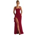 thumbnail image 2 of Robes Formelles pour Femmes Sans Manches Moulantes Froncées à Fente Haute Robe Maxi Cocktail Bal Rouge G, 2 of 8