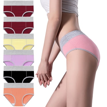 Timegard 6pc Plus Size Panties for Women Mid Waist Full Coverage Comfort Cotton Underwear No Show Briefs