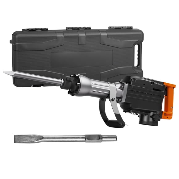 KFFKFF Electric Demolition Hammer, 1350 BPM for Breaking Concrete, 2200W Heavy Duty Jackhammer, Includes 2 Chisel Bits and Carrying Case, Black