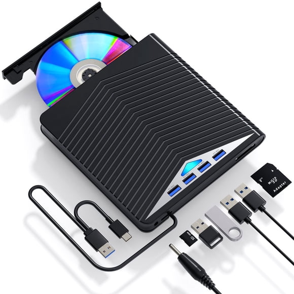 CHUANK 7-in-1 external DVD drive USB 3.0 Type-C DVD burner with 4 USB ports and 2 TF/SD card slots compatible with Windows XP/7/8/10 and MacOS suitable for MacBook laptops etc