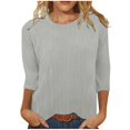 thumbnail image 1 of Timegard Hauts d'Été pour Femmes Col Rond Manches 3/4 Couleur Unie Chic Décontracté Chemises Amples Hauts Blouse, 1 of 6