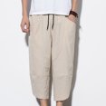 thumbnail image 3 of Jovati Cropped Pants for Men, Cotton Linen Blend, Drawstring Waist, 2 Front Pockets, Breathable Summer Wear, Loose Fit, Machine Washable, 3 of 6