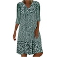 thumbnail image 2 of Weiqiqre Robes Fantaisie pour Femmes Offres Mode Femmes Été Décontracté Col en V Imprimé Manches 3/4 Pli Robe Mini, 2 of 6