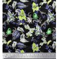 thumbnail image 1 of Soimoi Green Polyester Crepe Fabric Bird,Leaves & Orchids Flower Print Sewing Fabric BTY 52 Inch Wide, 1 of 3