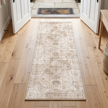 Exenoray Washable Bohemian Area Rug, Non-Slip Low Pile Printed Rug, Polyester Surface, Coffee Brown, 2' x 6'