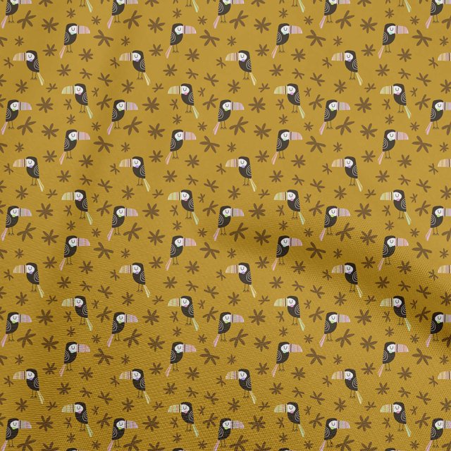 oneOone Polyester Spandex Dark Mustard Fabric Bird Sewing Material Print Fabric By The Yard 56 Inch Wide