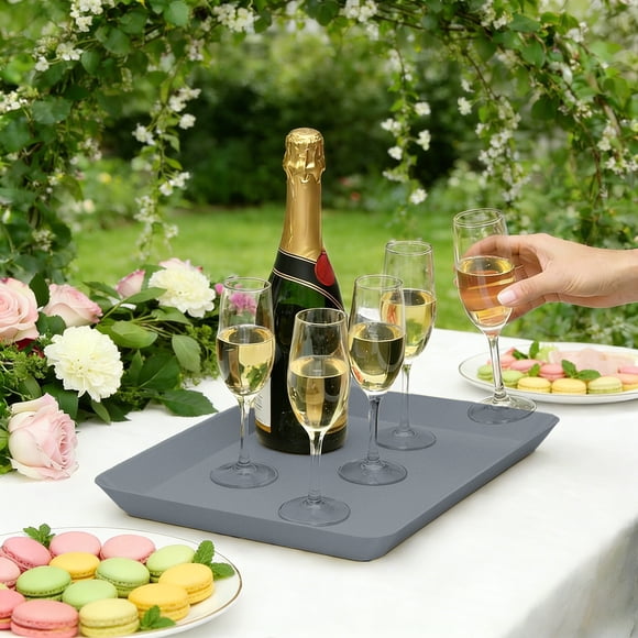 Plateau de Service en Plastique Noir - Plateau de Fête 13,7 X 9,8 Po pour Barbecue, Collations et Gâteaux – Plateaux de Service Robustes, Étanches et Réutilisables de Qualité Alimentaire pour Recevoir