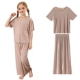 thumbnail image 1 of Hiiyo Big Girls Pajamas Soft Ribbed Short Sleeve T-Shirt Pants Loungewear, Sizes 1-15, 1 of 5