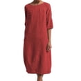 thumbnail image 1 of Innerwin Robe Midi Simple Robes pour Femmes Plage Col Rond Confortable Rouge TG, 1 of 4