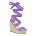 thumbnail image 1 of BLISSFUL STEP Sandales pour Femmes en Faux Suède à Plateforme Compensée à Lacets à Bout Ouvert Violet 9, 1 of 7
