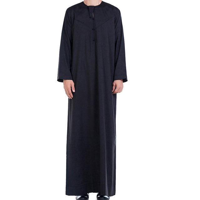 RXIRUCGD Men's Muslim Robe Arab Middle Robe Long Style Long Sleeve Neck Pocket Long Shirt Fashion Casual Robe, Black, Size: 2XL