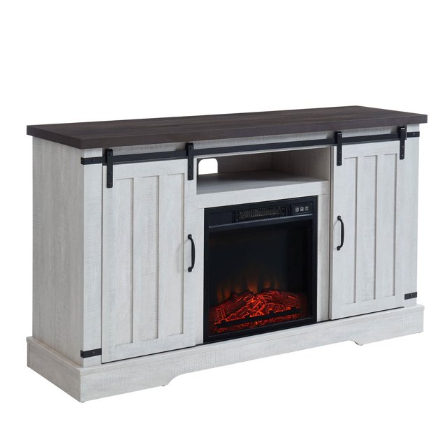 JYED DECOR Porte Coulissante Électrique Cheminée TV Stand Console Multimédia, Blanc