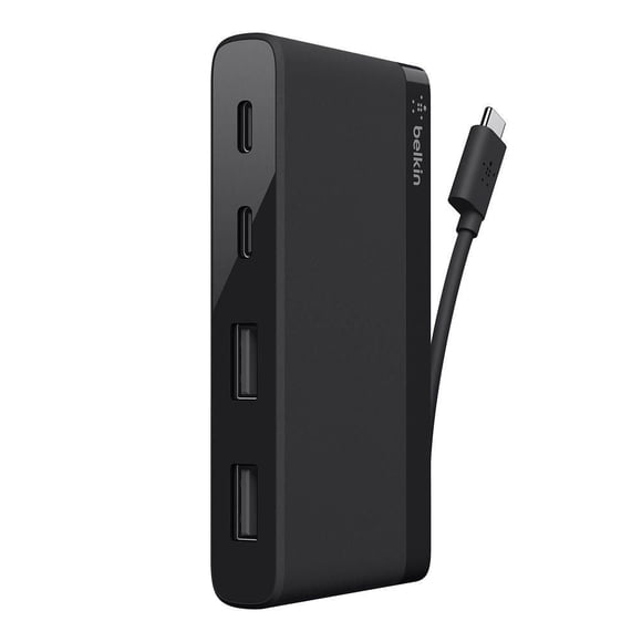Hub USB-C Belkin 4 ports – Ultra portable – 2 ports USB-C et 2 ports USB-A – Station d’accueil USB-C – Connexion USB-C – Adaptateur USB – Sans charge pass-through