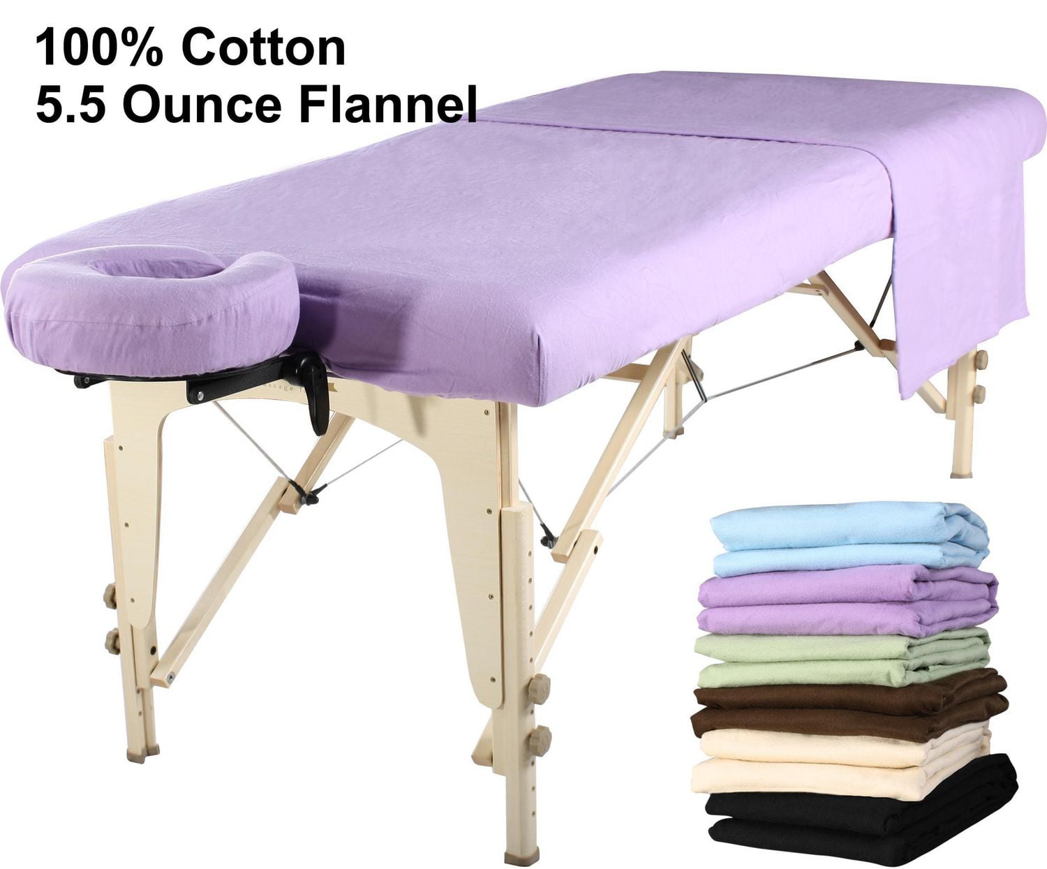 Set de 3 pièces de drap en flanelle de coton Master Massage comprenant un drap plat, un drap housse et un protège visage