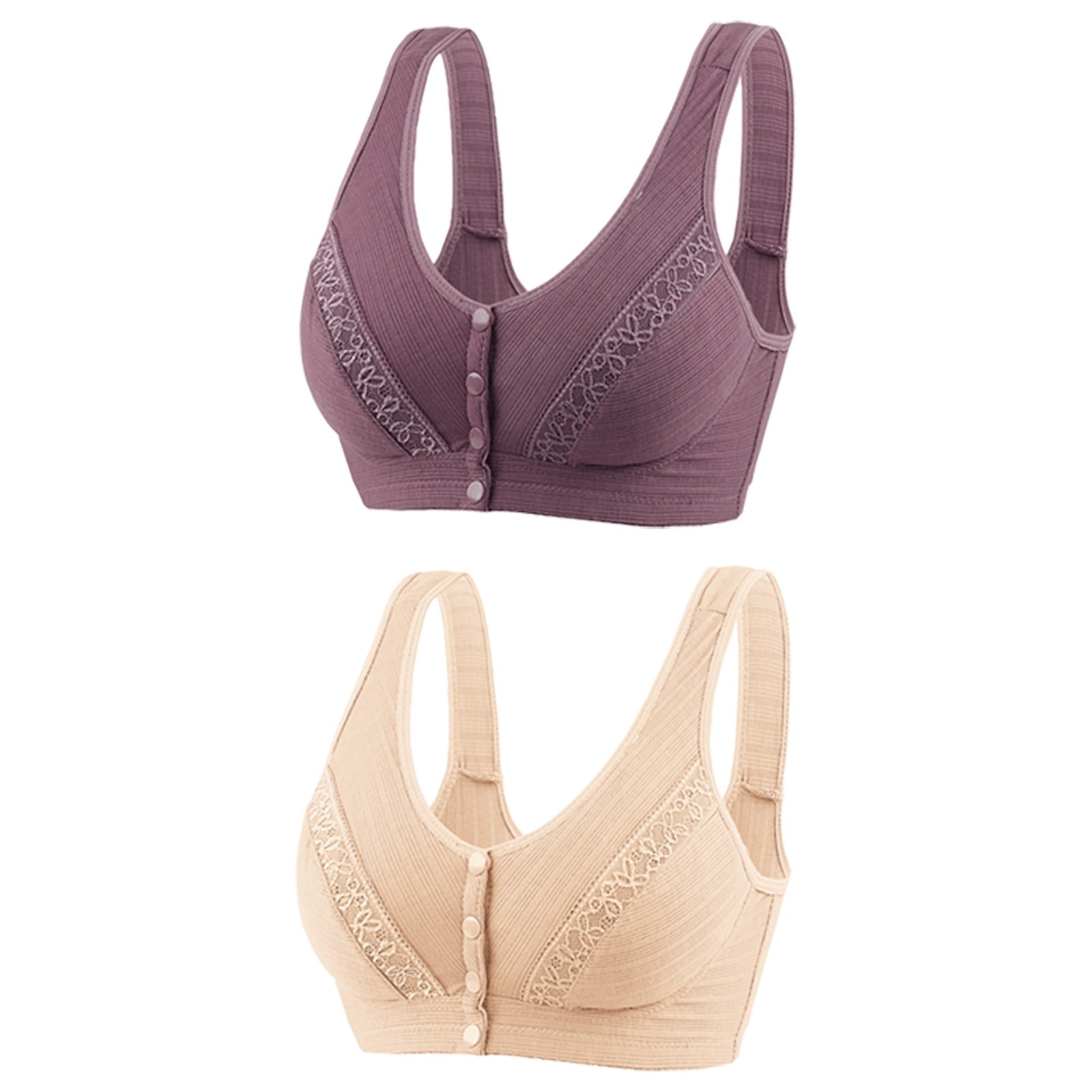 Plebaso Wireless Front Closure Bras for Women 2 Pack Full Coverage Everyday Bras Push up Comfort Bralettes