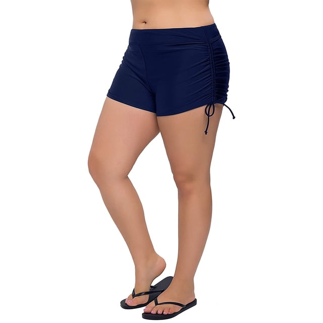 Short de Bain Femme Taille Haute Boyshort Bikini Solide Bas de Maillot