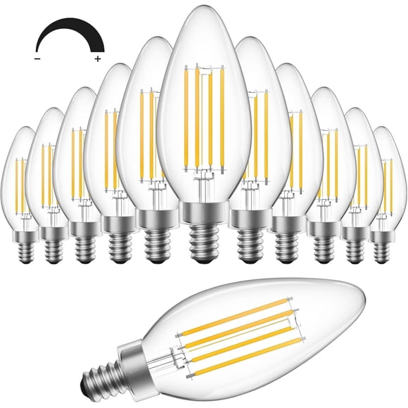 SHINESTAR Dimmable E12 Candelabra LED Light Bulbs, 60W Equivalent, 5.5W B11 Vintage Chandelier Light Bulbs, 2700K Warm White, Filament Clear Glass Candle Lamp for Ceiling Fan Home Decor, 12-Pack