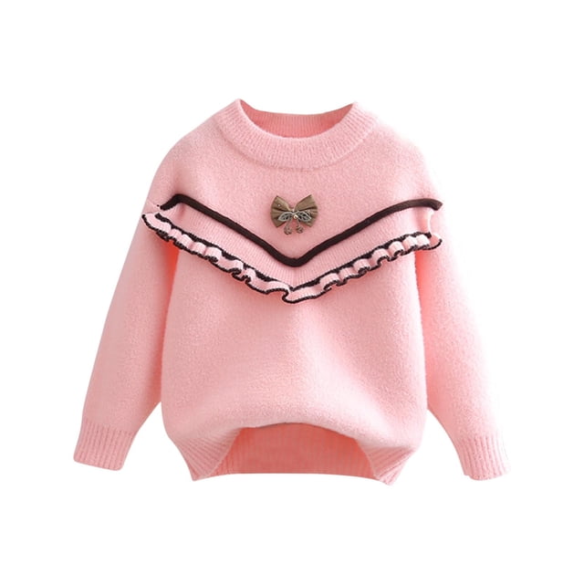 Chandail pour Bébé Fille Col Rond Manches Longues Imprimé Dessin Animé Tricot Automne Hiver Chandail en Molleton Rose