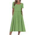thumbnail image 2 of Robes d'Été pour Femmes 2025 Zeophrasy Robe de Vacances Décontractée pour Femmes, Fête, Quotidien, Plissée, Col Rond, Unie, Manches Courtes, avec Poche, Liquidation à Moins de 5, 2 of 9