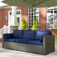 thumbnail image 2 of Outsunny Outdoor Sofa w/ Cushions, PE Rattan Patio Couch, Dark Blue/Brown, 2 of 10