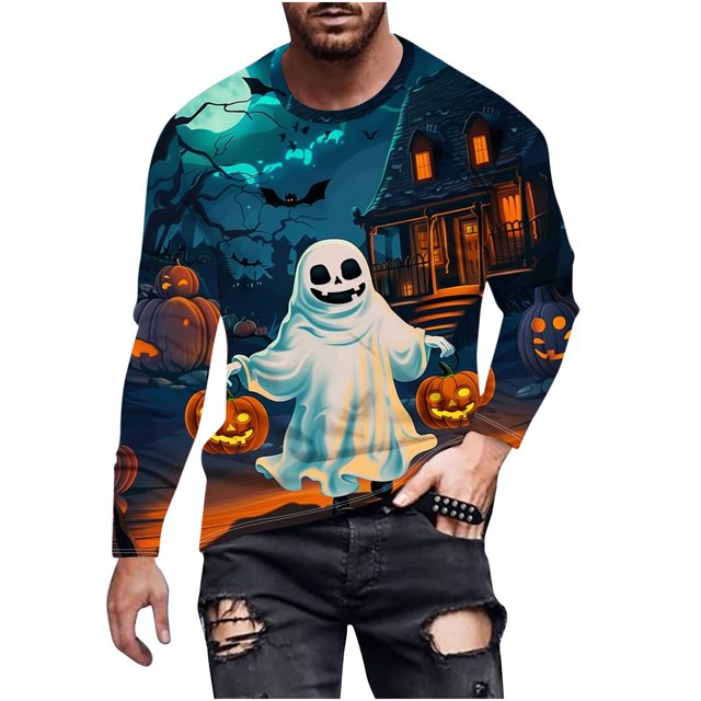 Pisexur Chandails en Molleton Oversize d'Halloween pour Hommes Chandails en Molleton Graphiques de Festival Amusants Manches Longues Pull Décontracté Col Rond Grande Taille S-6TG