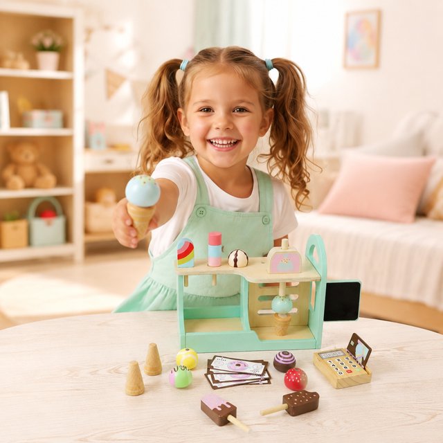 EQWLJWE Pretend Play Toys,Wooden Girl Children's House Toy Mini Kitchen Set
