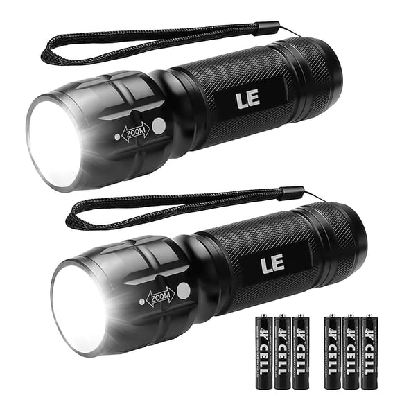 Lepro 2-Packs LED Flash Light LE1000 High Lumens, Mini Multifunction Tactical Flashlight , Zoomable, Waterproof, Adjustable Brightness, for Camping, Outdoor and Emergency Use (AAA Batteries Included)