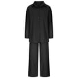 thumbnail image 3 of Women 2 Piece Linen Sets 2025 Button Up Long Sleeve Shirt Drawstring Wide Leg Pants Set Summer Outfits, 3 of 5