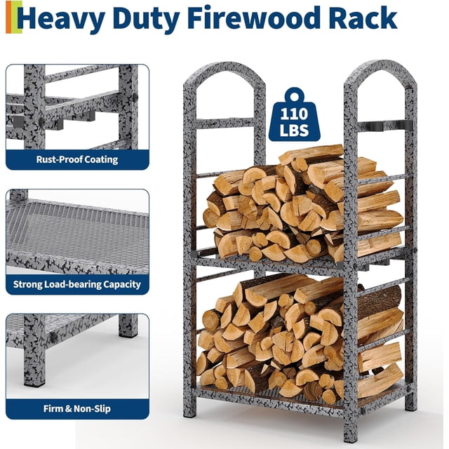 EastVita 30 Inch High Firewood Rack Outdoor, Indoor Log Storage Organizer, Silver